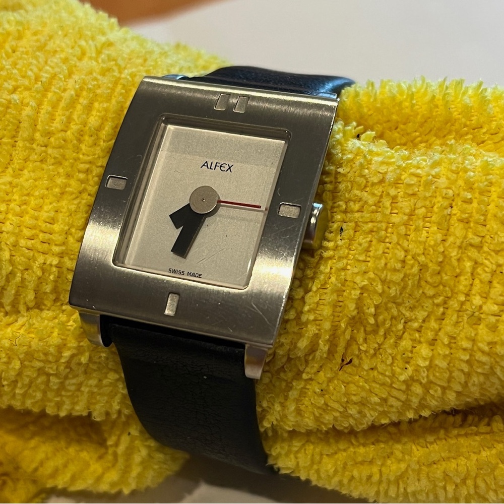 Alfex 5326 Modern black leather band watch